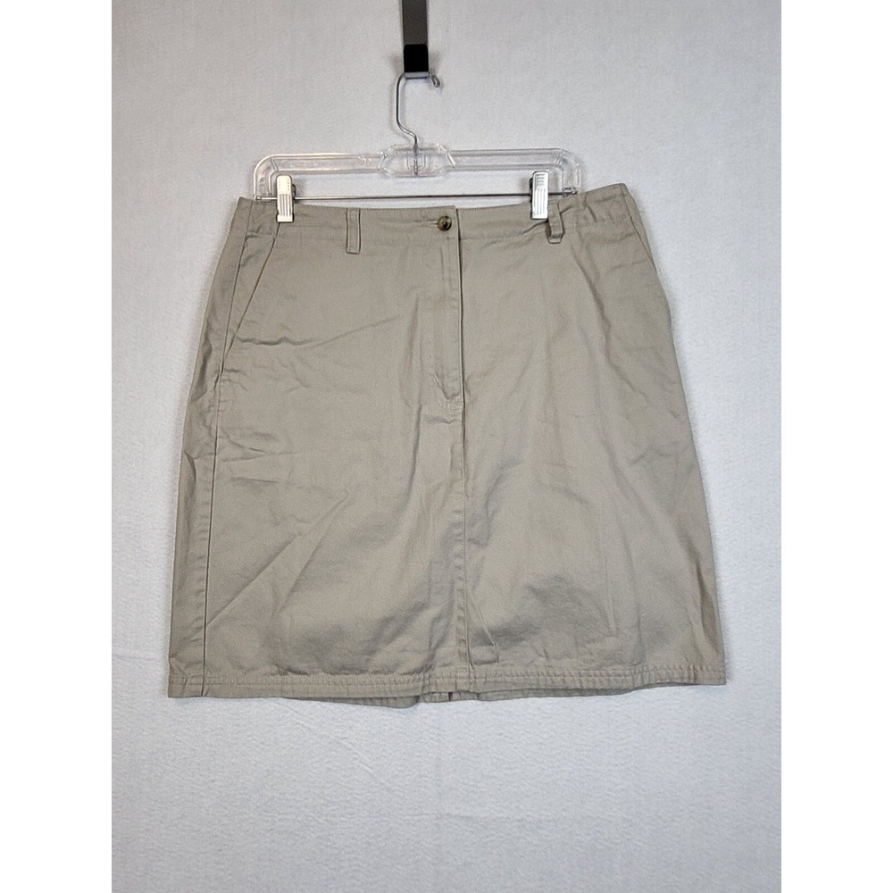 L.L Bean Womens Straight Pencil Skirt Knee Length Cotton Beige Size 14 Regular